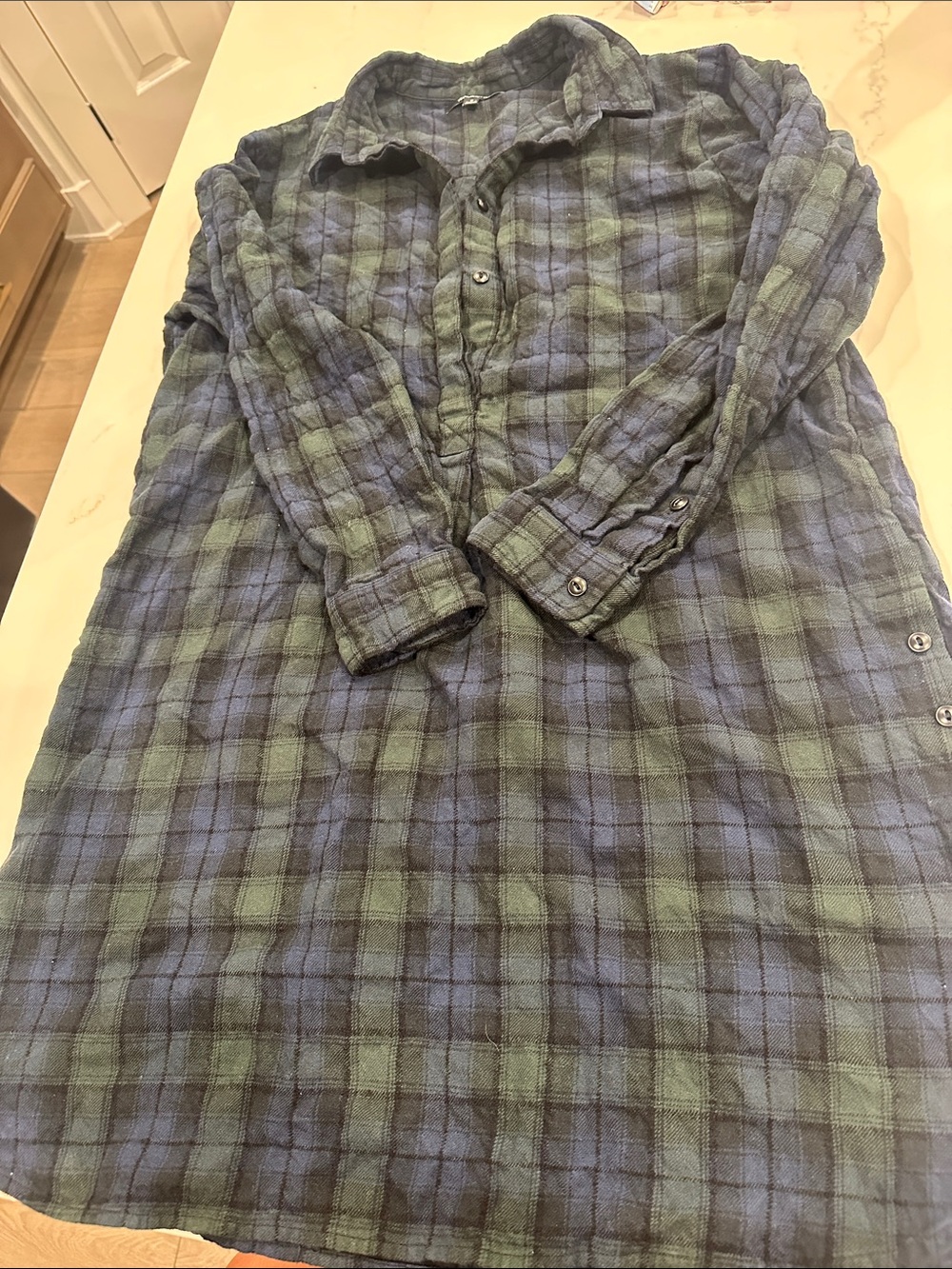 Madewell Flannel Green and blue Plaid Shirt Dress size medium